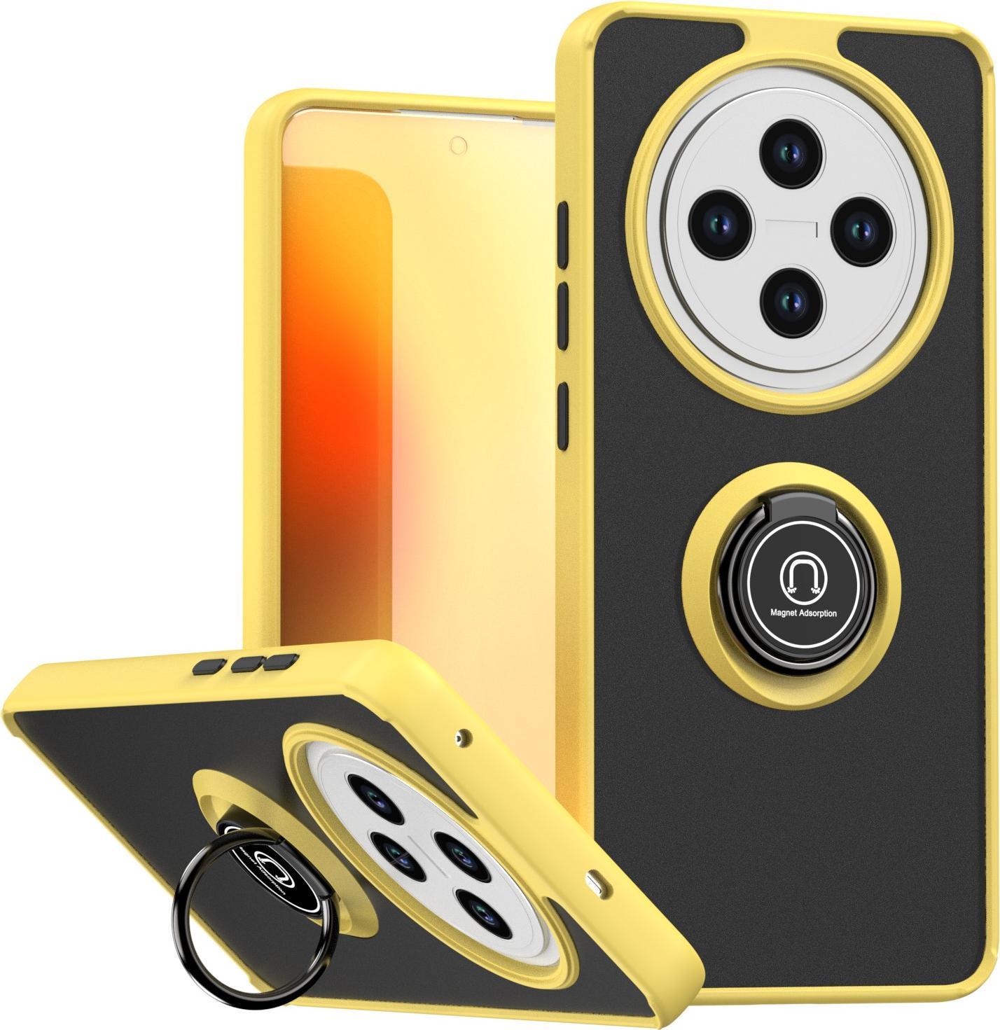 Custodia Per Oppo Reno12 F 4G/5G Opaca Traslucida In Tpu Con Supporto Ad Anello E Supporto Giallo