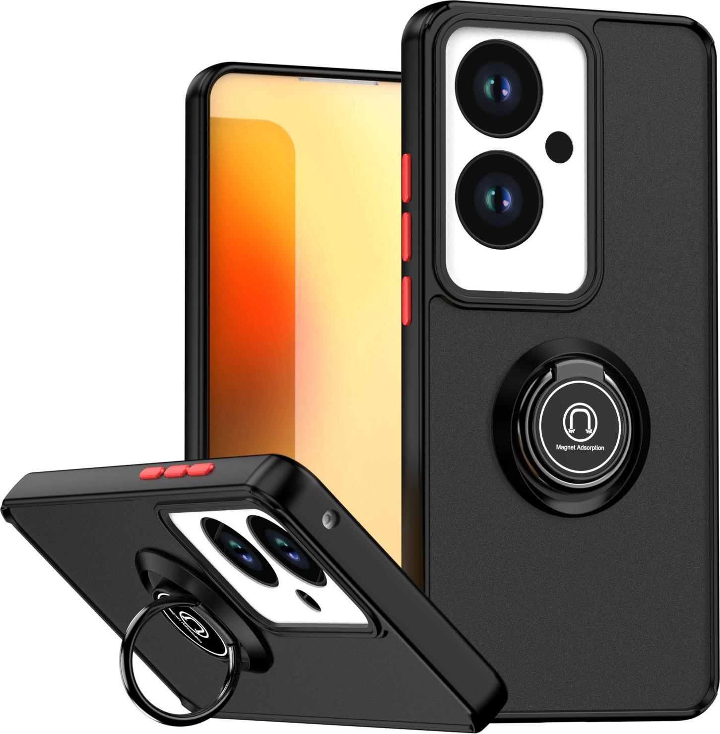 Custodia Per Oppo Reno11 F Opaca Traslucida In Tpu Con Supporto Ad Anello E Supporto Nero Rosso