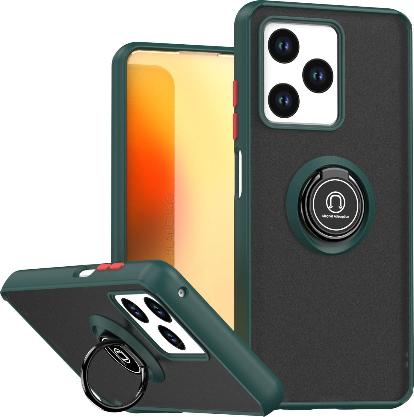 Custodia Per Zte Blade V30 Traslucida Opaca In Tpu Con Supporto Ad Anello E Supporto Verde Scuro