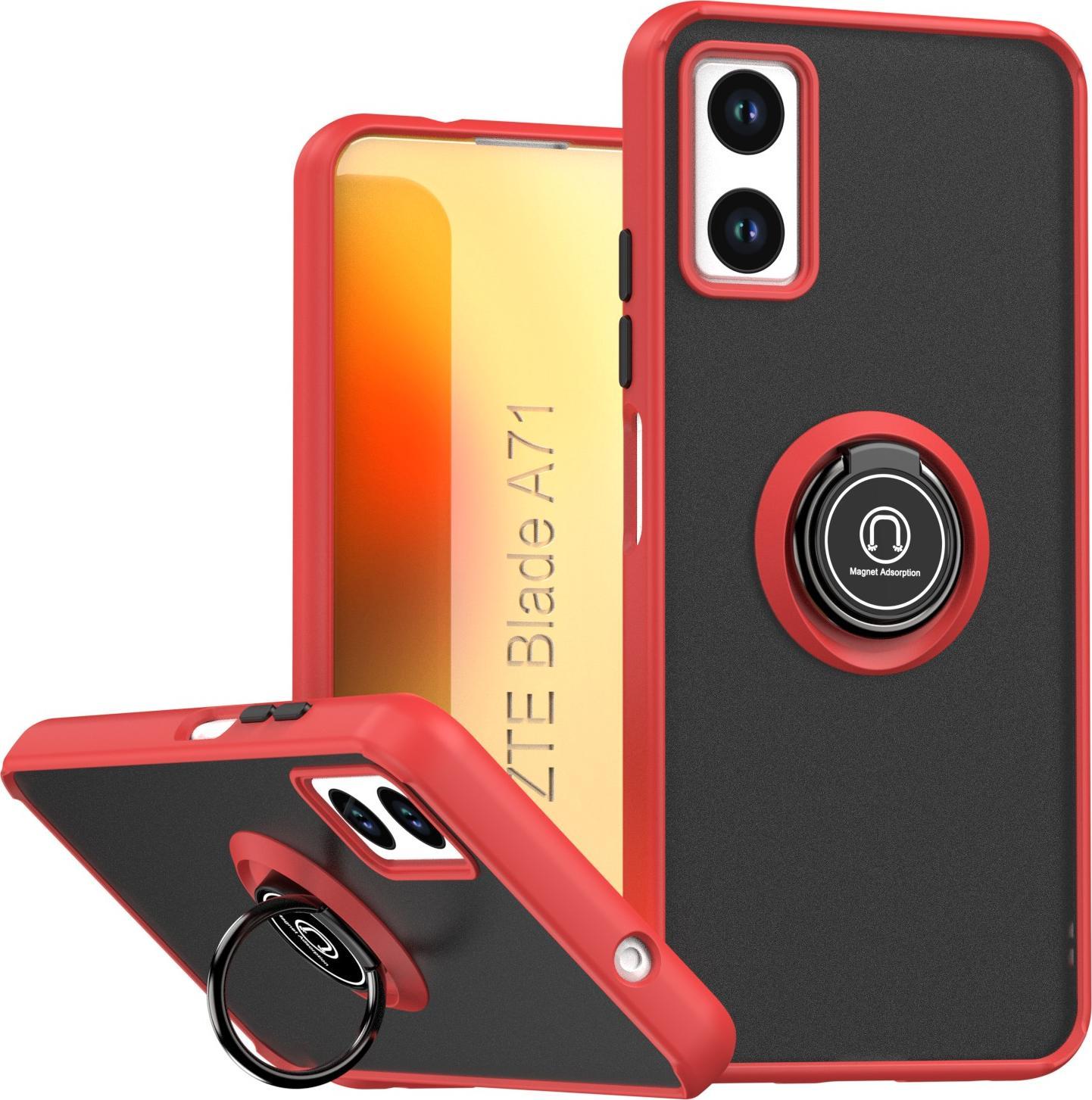 Custodia Per Zte Blade A71 In Tpu Traslucido Opaco Con Supporto Ad Anello E Supporto Rosso