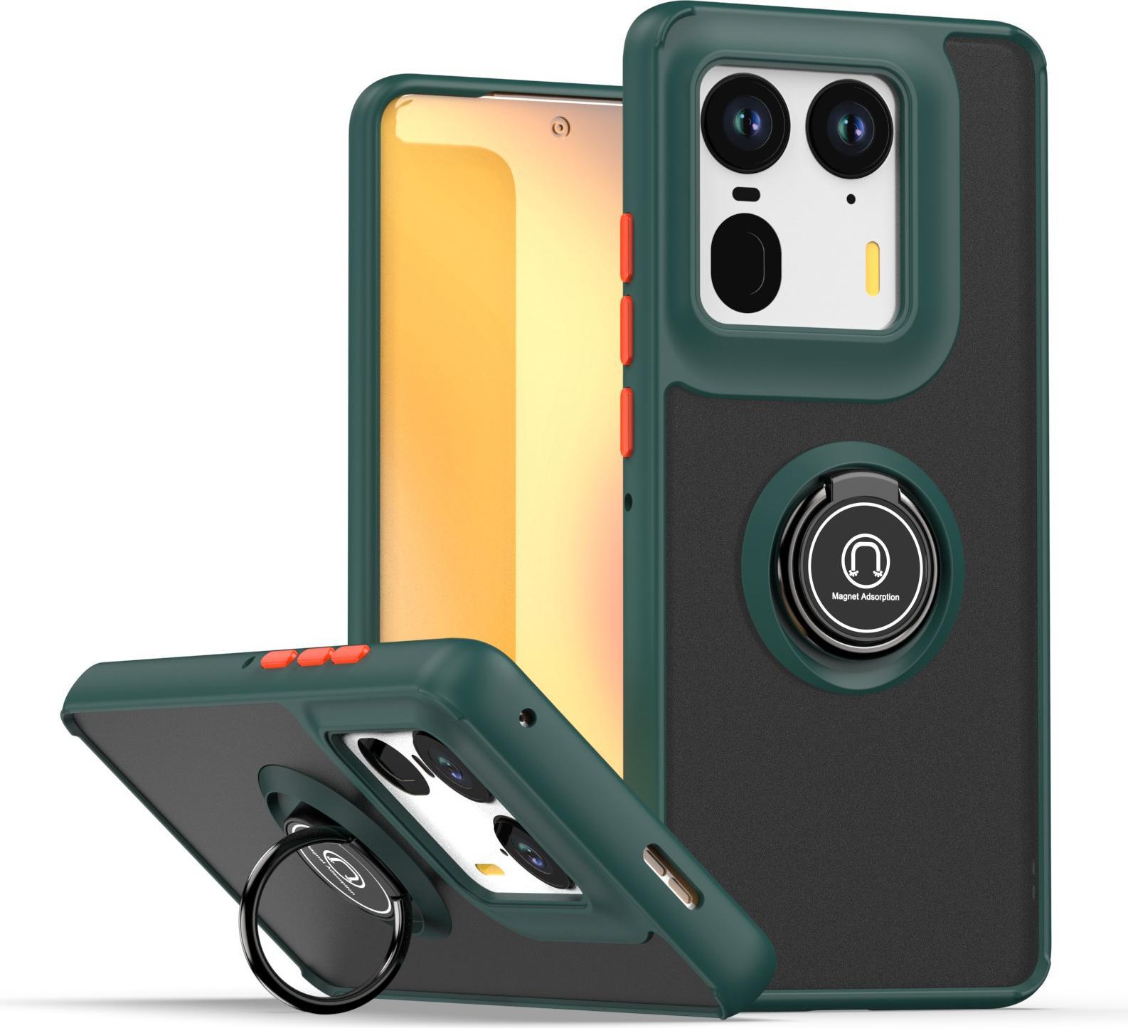Custodia Per Motorola Edge 50 Ultra Opaca Traslucida In Tpu Con Supporto Ad Anello E Supporto Verde Scuro