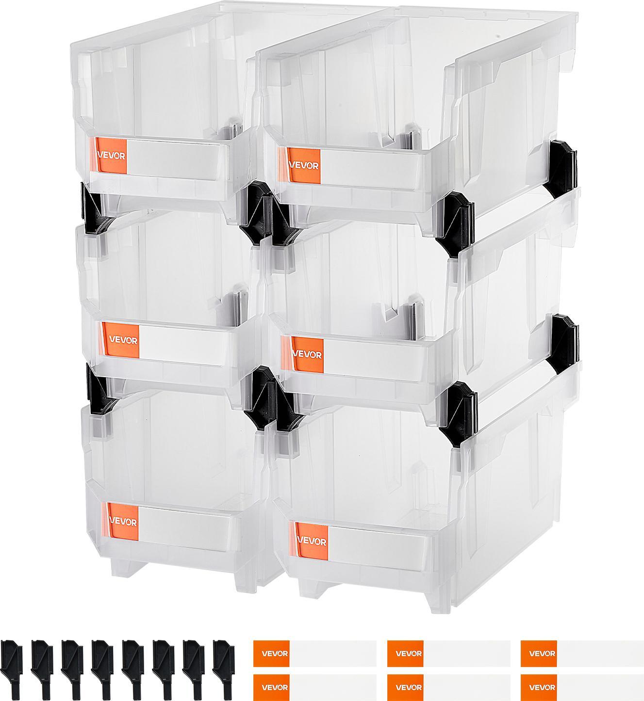 Scatole Impilabili Vevor, 377 X 215 X 180 Mm (Confezione Da 6), Scatole A Giorno Per L'organizzazione E Lo Stoccaggio, Scatole A Giorno Per Armadi, Garage, Minuteria, Articoli Per Ufficio E Altri Accessori, Trasparente