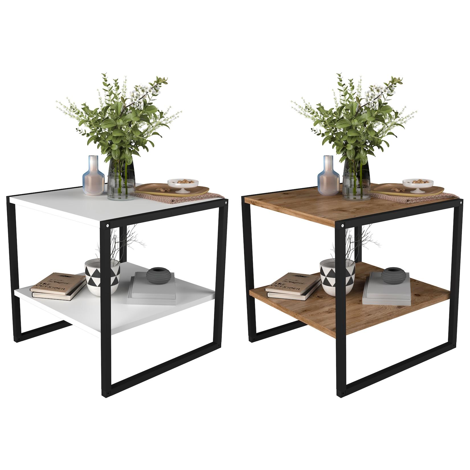 VCM Holz Beistelltisch Couchtisch im schlichten Industriestyle Maße ca. H. 50 x B. 50 x T. 50 cm Wohnzimmertisch Kaffeetisch - Insasi M