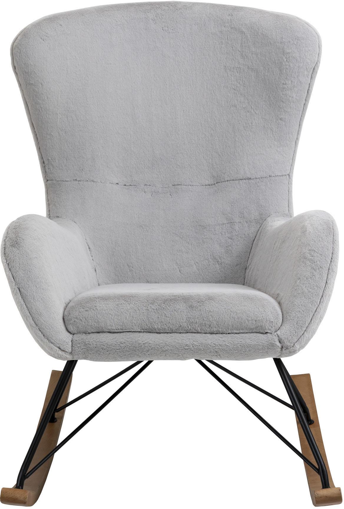 Schaukelstuhl Salesfever "Komfortabl Und Im Vintage-Stil", Grau (Hellgrau, Schwarz, Natur, Hellgrau), B:70Cm H:102Cm T:94Cm, Massivholz, Metall, Polyester, StüHle, Schaukelstuhl, In Lammfelloptik