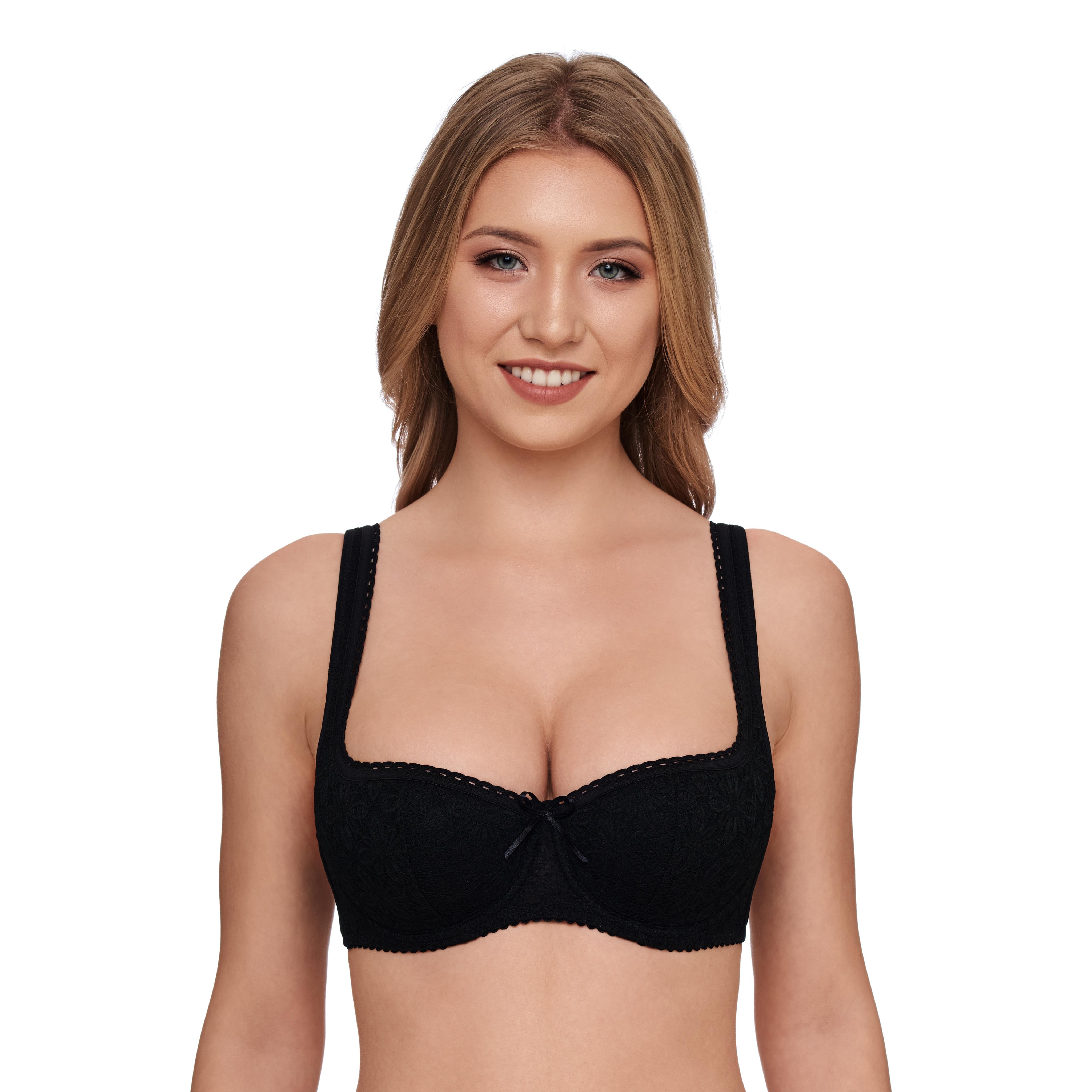 Dirndl-Bh Susa "Wiesn Zauber", Damen, Gr. 90, Cup F, Schwarz, Spitze, Obermaterial: 52% Baumwolle, 40% Polyamid, 8% Elasthan, Unifarben, Bequem, Bhs Dirndl-Bh, Soft-Cups, Spitze, Mit BüGel, StäBchen In Der Seitennaht