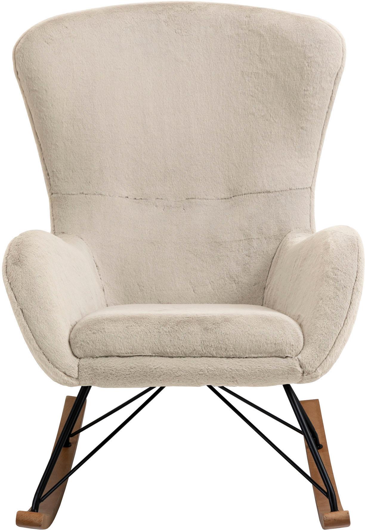Schaukelstuhl Salesfever "Komfortabl Und Im Vintage-Stil", Beige (Beige, Schwarz, Natur, Beige), B:70Cm H:102Cm T:94Cm, Massivholz, Metall, Polyester, StüHle, Schaukelstuhl, In Lammfelloptik