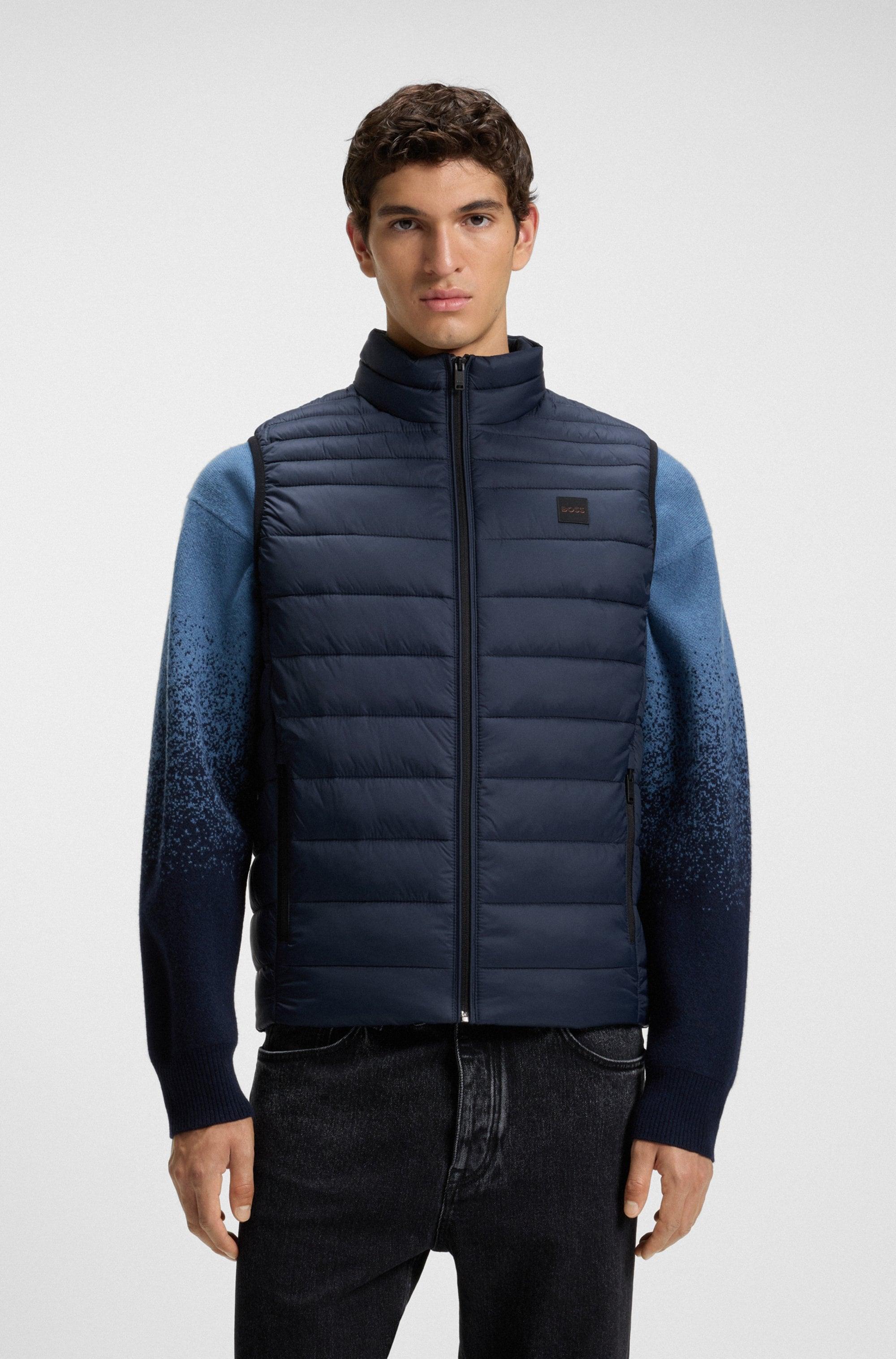 Steppweste Boss Orange "Odeno", Herren, Gr. 50, Blau (Dunkelblau404), Web, Obermaterial: 100% Polyamid, Unifarben, Slim Fit Kurz, Hoch Geschlossener Ausschnitt, Westen Steppweste, Stehkragen, Slim Fit, Kurze LäNge