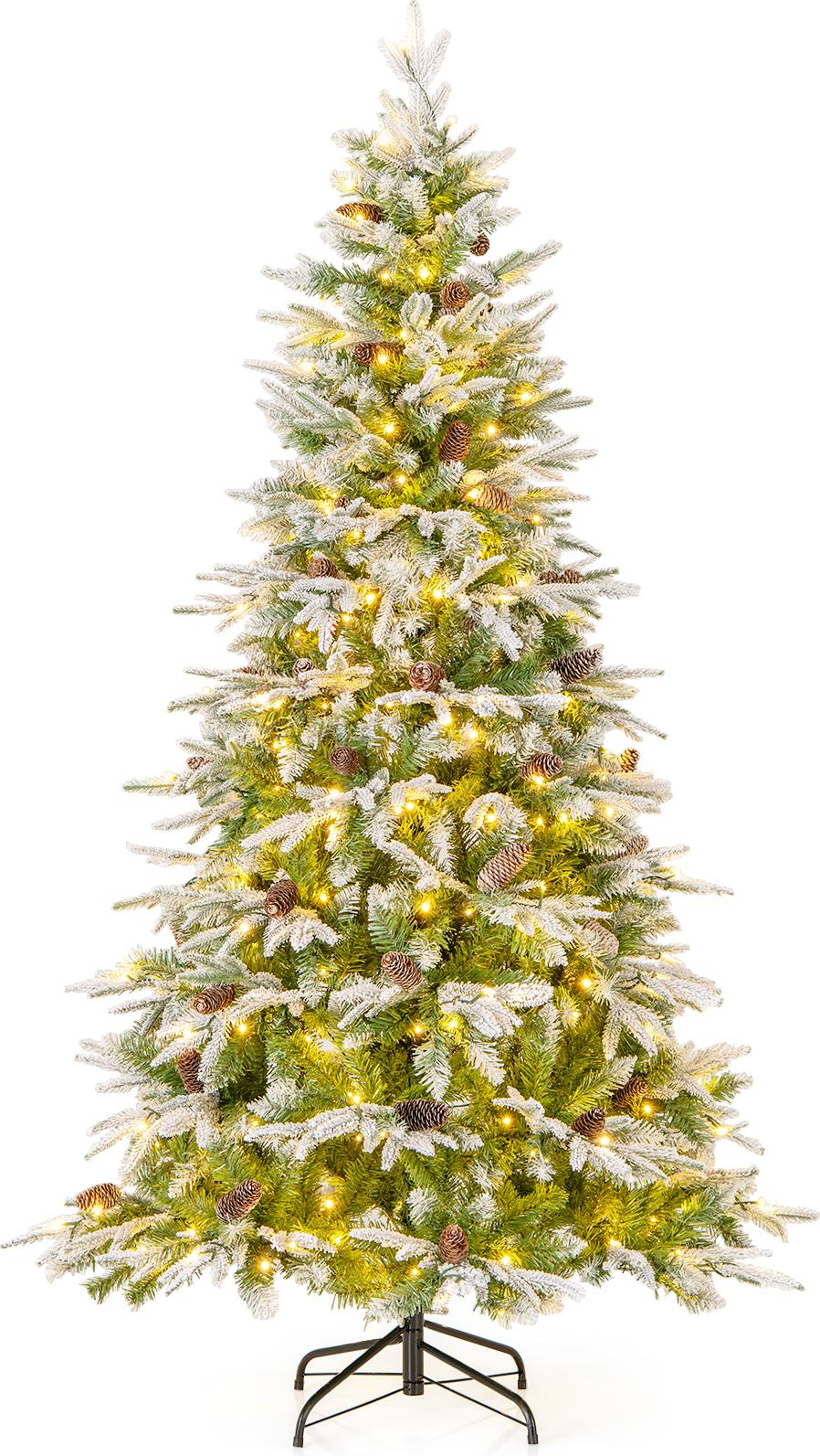Costway 190 Cm Albero Di Natale Artificiale Con Luci E Neve, Albero Di Natale Con 280 Luci Led Bianco Caldo E 62 Pigne