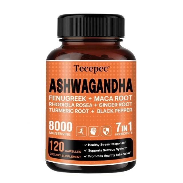 Ashwagandha 8000 Mg (120 Capsule) Integratore Alimentare Per Energia, Mente, Concentrazione, Lucidità, Sistema Immunitario, Resistenza, Forza, Stress