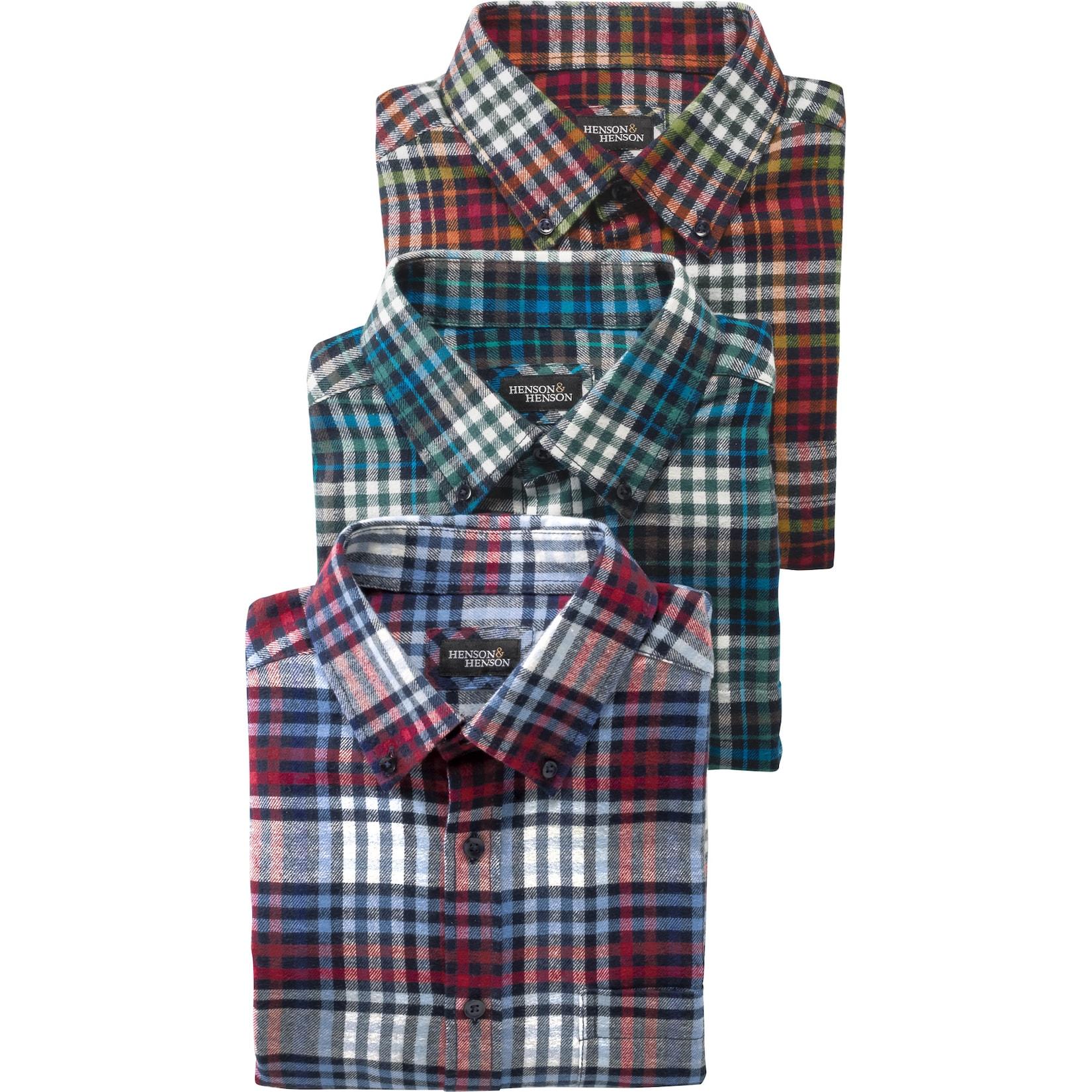 Henson&Henson 3er Pack Herren Karo-Flanellhemden
