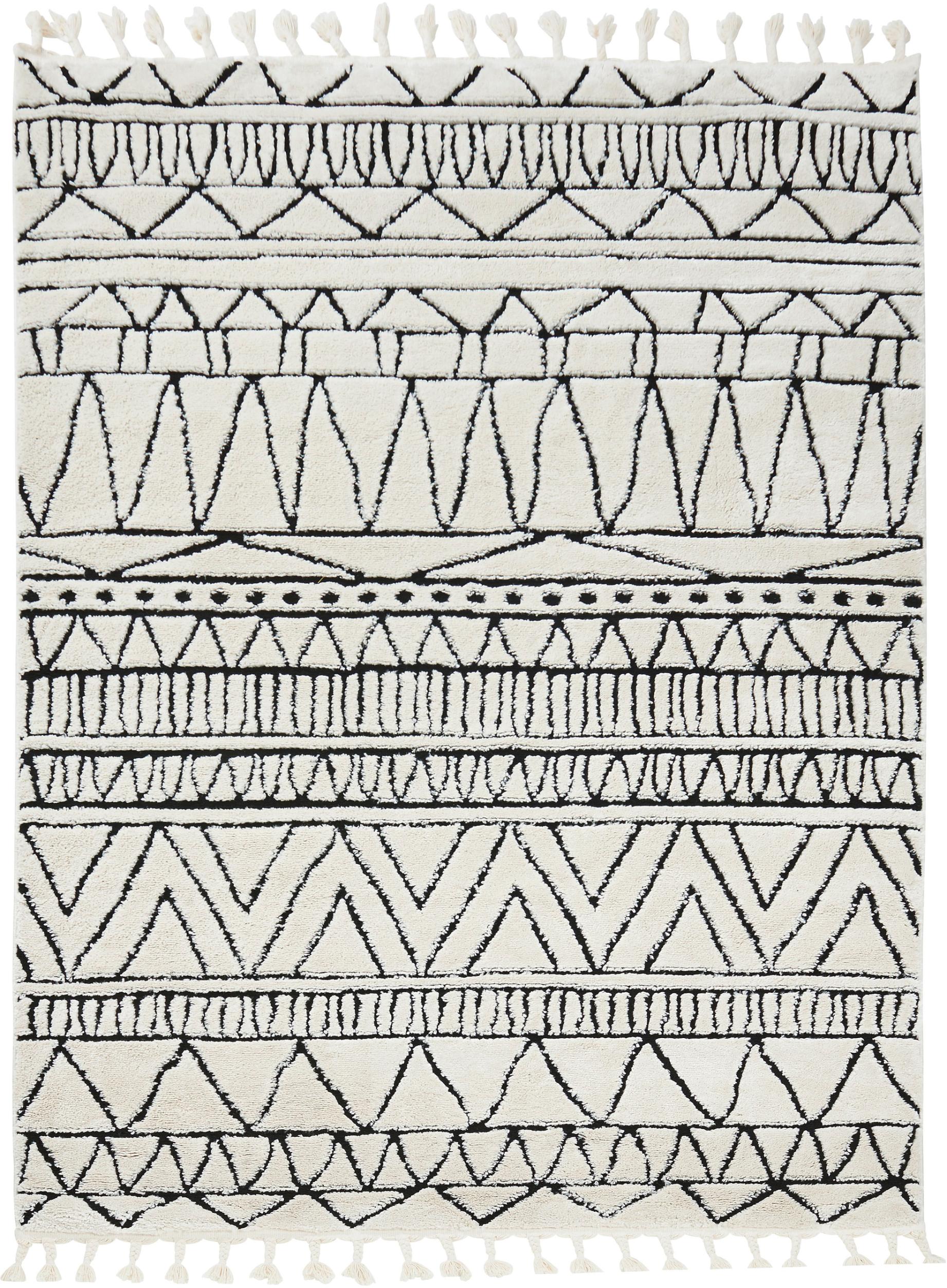 Teppich Done. "Ocean", Schwarz-Weiß (Sanftes Weiß, Schwarz), B:120Cm H:10Mm L:180Cm, Kunstfaser, Teppiche, Teppich, Modernes Scandi Design, Hoch-Tief Effekt, Mit Fransen