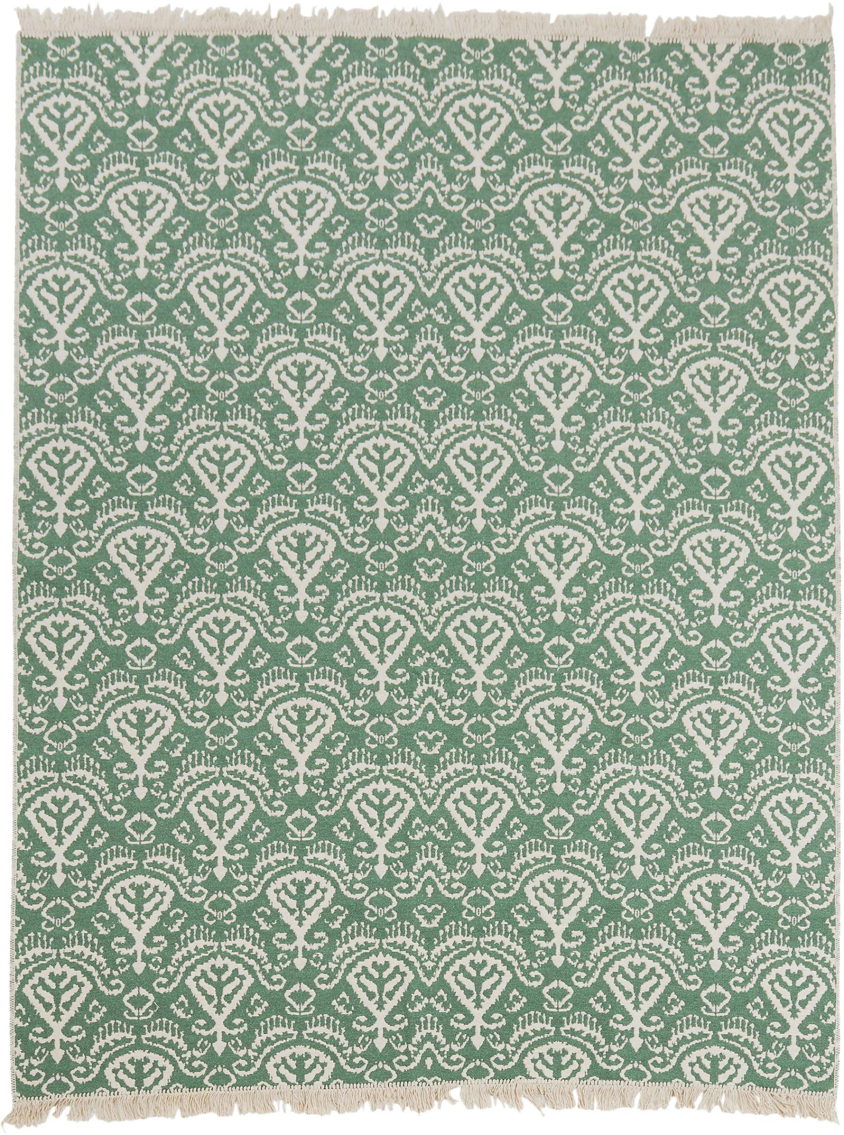 Teppich Done. "Nizza", GrüN, B:160Cm H:8Mm L:250Cm, Baumwolle, Kunstfaser, Teppiche, Teppich, Flachgewebe, Modernes Ethno Design, Mit Fransen, Waschbar