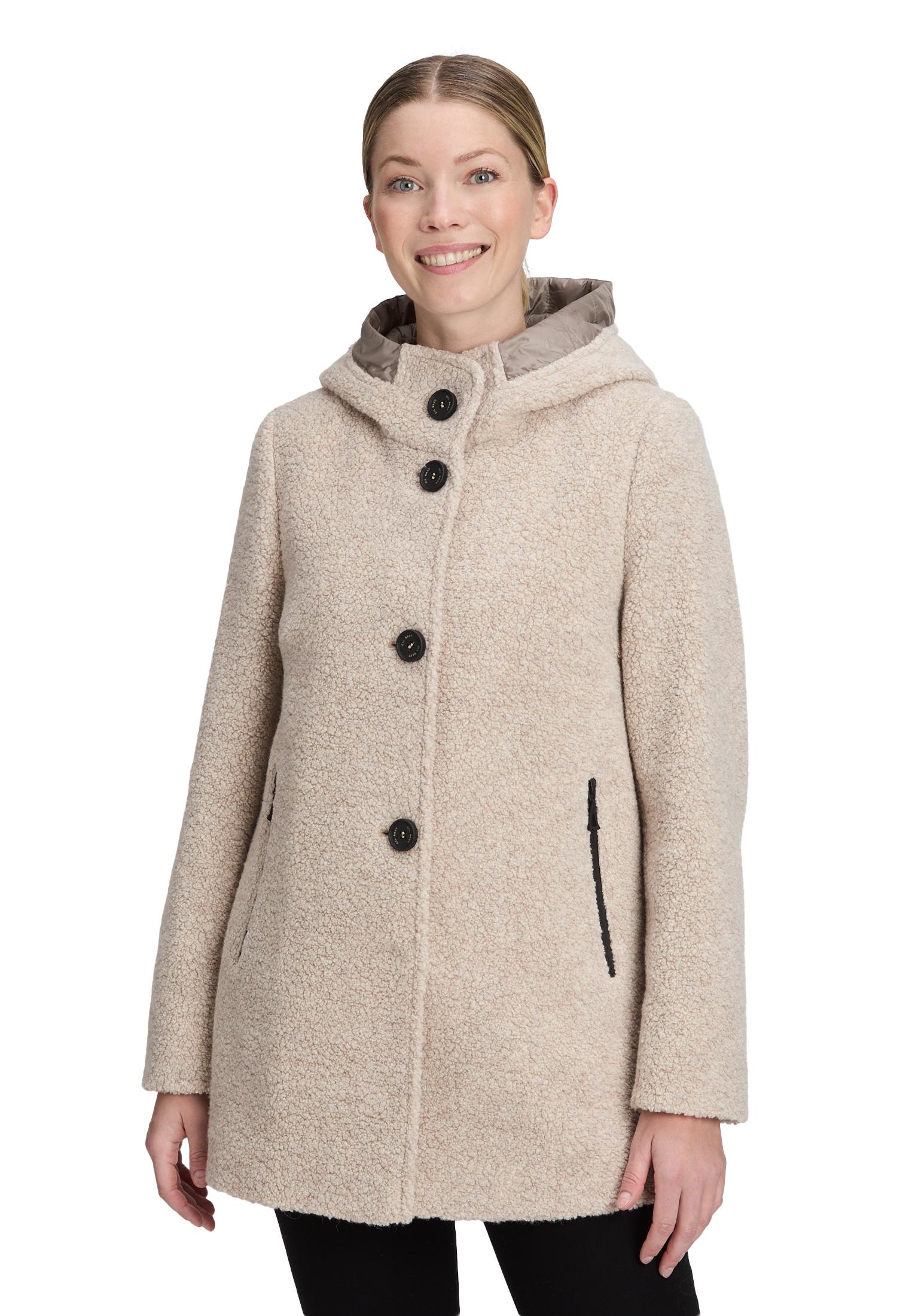 Wolljacke Gil Bret, Damen, Gr. 44, Beige (Light Sand), Bouclé, Obermaterial: 60% Wolle, 35% Polyamid, 5% Sonstige Fasern, Unifarben, Tailliert Ca. Mitte Oberschenkel, Gerader Abschluss, Jacken, Mit Innenjacke