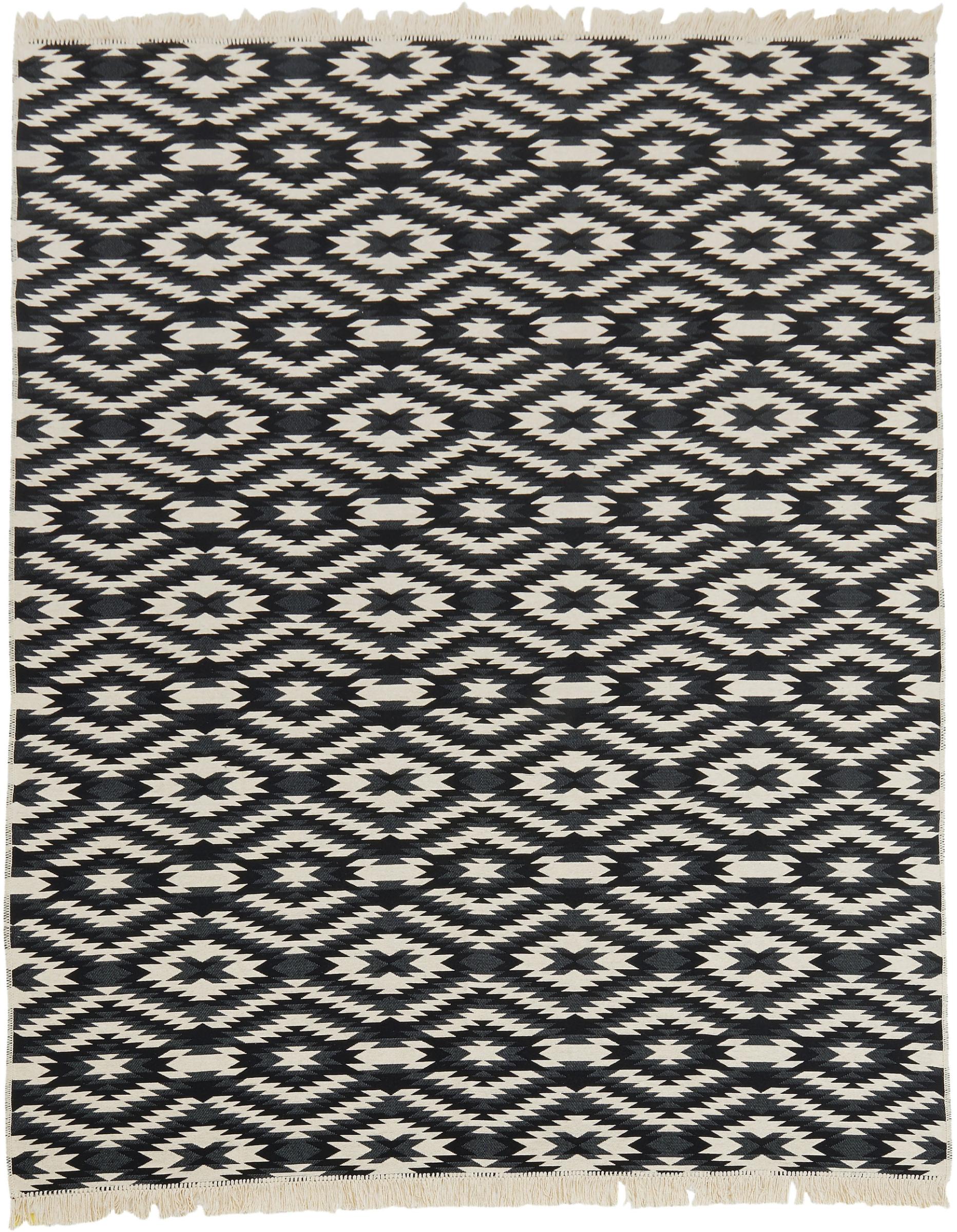 Teppich Done. "Barcelona", Schwarz (Schwarz, Weiß), B:160Cm H:8Mm L:250Cm, Baumwolle, Kunstfaser, Teppiche, Teppich, Flachgewebe, Modernes Ethno Design, Mit Fransen, Waschbar