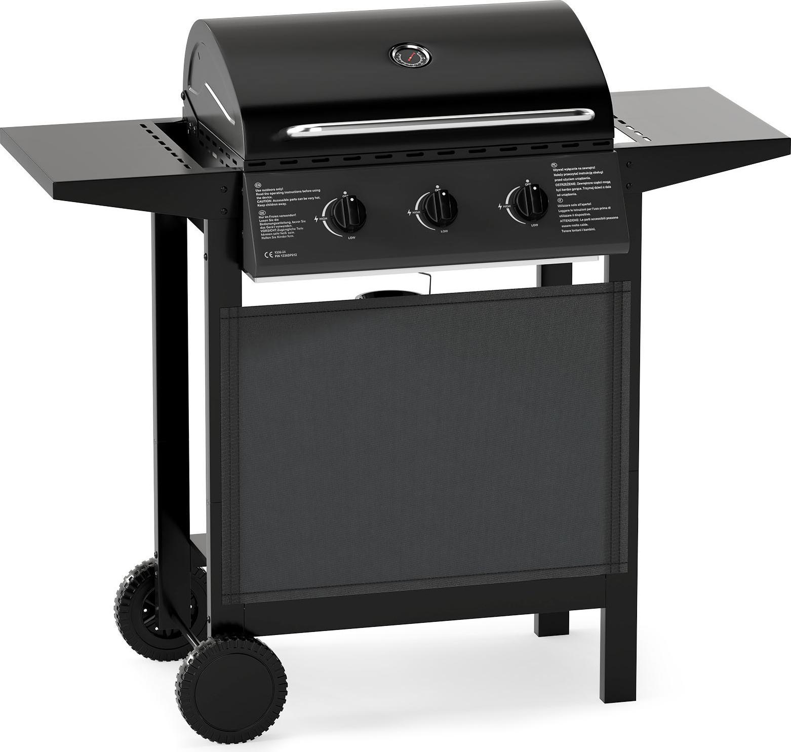 Barbecue A Gas Costway Con 3 Bruciatori, Carrello Per Barbecue Da 7 Kw Con Tavolini, Griglia, Termometro, Coperchio E Ruote, Barbecue Da Giardino Per Giardino