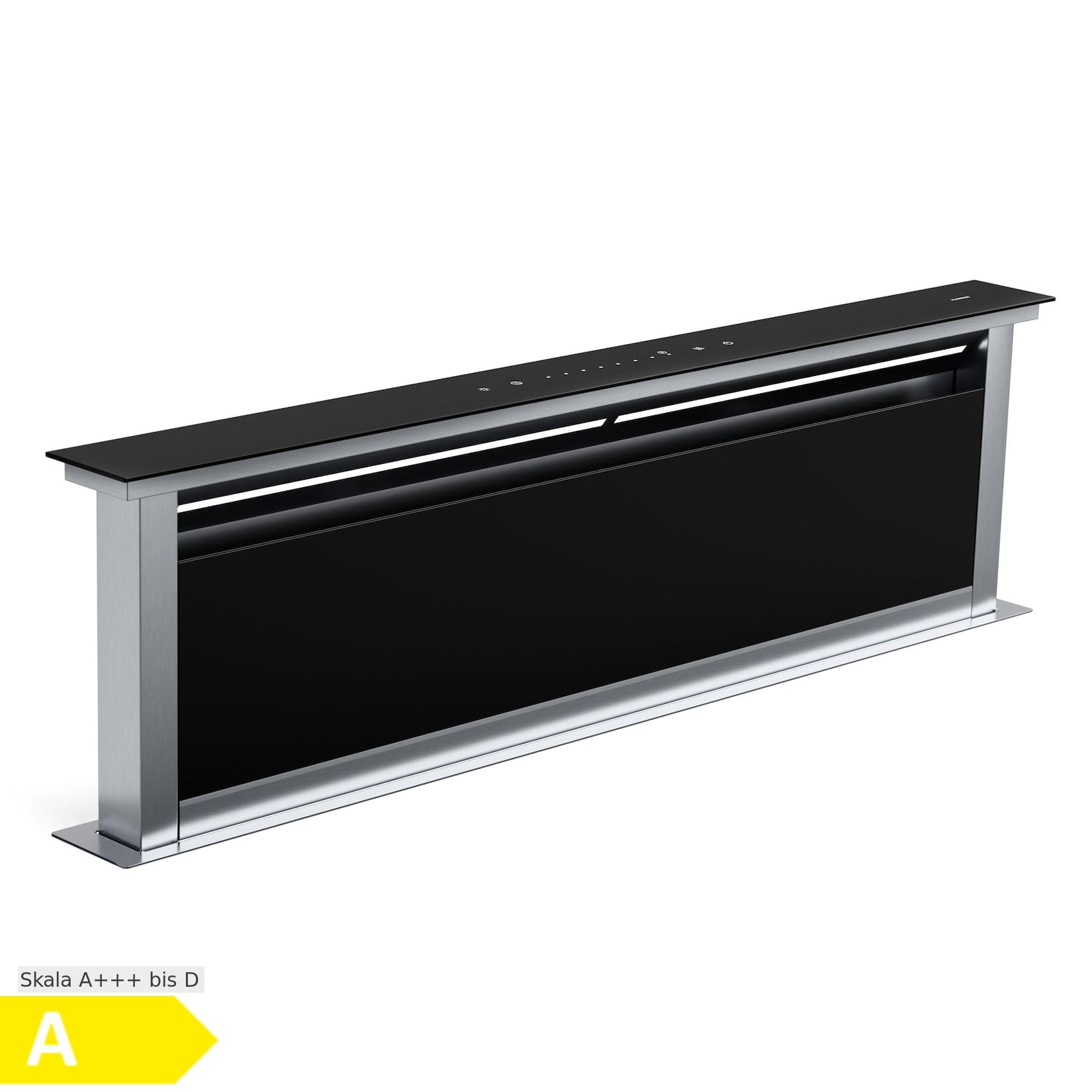 Klarstein Royal Flush Eco Dunstabzugshaube 840 m³/h Luftstrom kopffrei EEK A 64 dB LED Schwarz stainless_steel