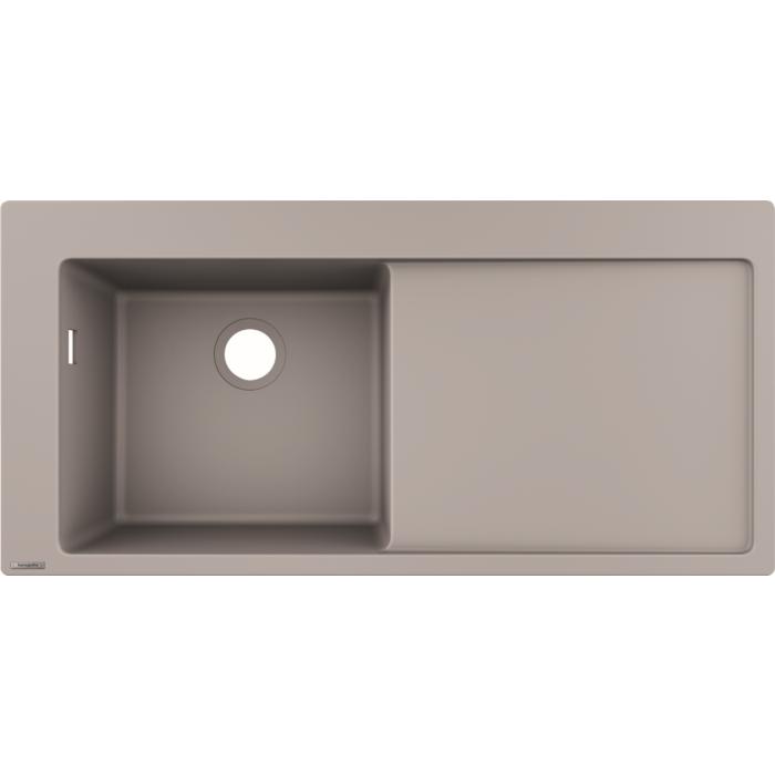 Hansgrohe EinbauspüLe 43330380 1050 X 510 Mm, 1 Hauptbecken Links, AbtropffläChe, Betongrau