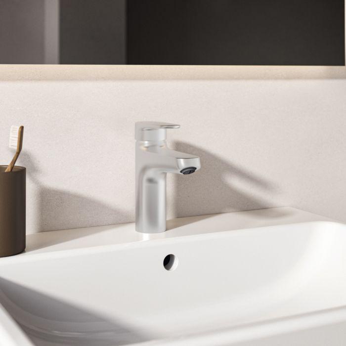 Ideal Standard Alu+ Waschischarmatur BE130SI Ausldung 120Mm, Bluestart, Mit Ablaufgarnitur, Silver