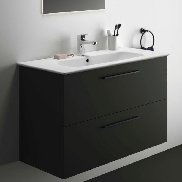 Ideal Standard I.Life A MöBelwaschtisch-Paket K8746NV 104X46X64,5Cm, 1 Hahnloch, Griff Schwarz Matt, Carbongrau Matt