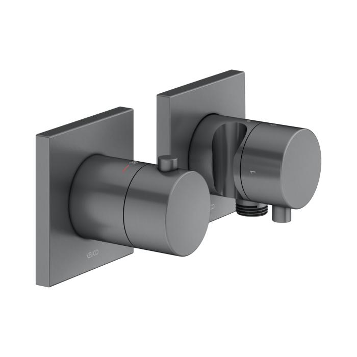 Keuco Edition 11 Brausethermostat 51153131222 Schwarzchrom GebüRstet, Unterputz Montage, 2 Verbraucher, Mit WandanschlußBogen Und Brausehalter