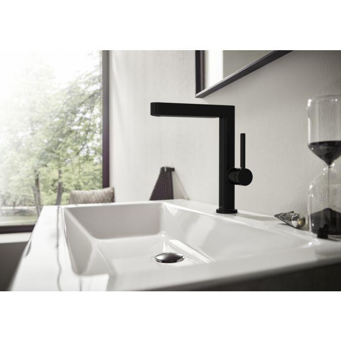 Hansgrohe Finoris 230 Waschtischarmatur 76060670 Mit Schwenkauslauf Und Push-Open Ablaufgarnitur, Mattschwarz