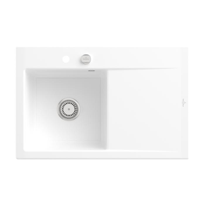 Villeroy Und Boch Subway Style 45 Flat EinbauspüLe 334802R1 Links, Mit Ablaufgarnitur, ExcenterbetäTigung, Weiß Alpin Ceramicplus, 78 X 51 Cm