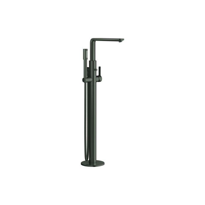 Grohe Lineare Wannen-Einhebelmischer 23792AL1 Hard Graphite GebüRstet, Mit Brausegarnitur, Ausladung 27,1 Cm