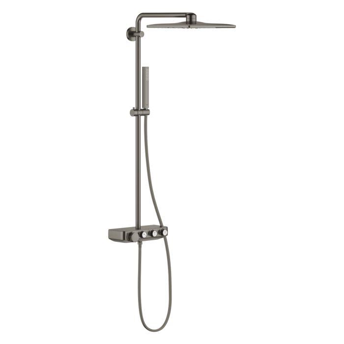 Grohe Duschsystem 26508AL0 Hard Graphite GebüRstet, Mit Ap-Thermostat, Duscharm 45Cm Schwenkbar