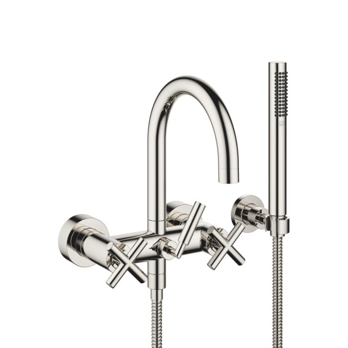 Dornbracht Tara. Wannen-Zweigriff-Armatur 25133892-08 Kreuzgriffe, Wandmontage, Mit Garnitur, Platin