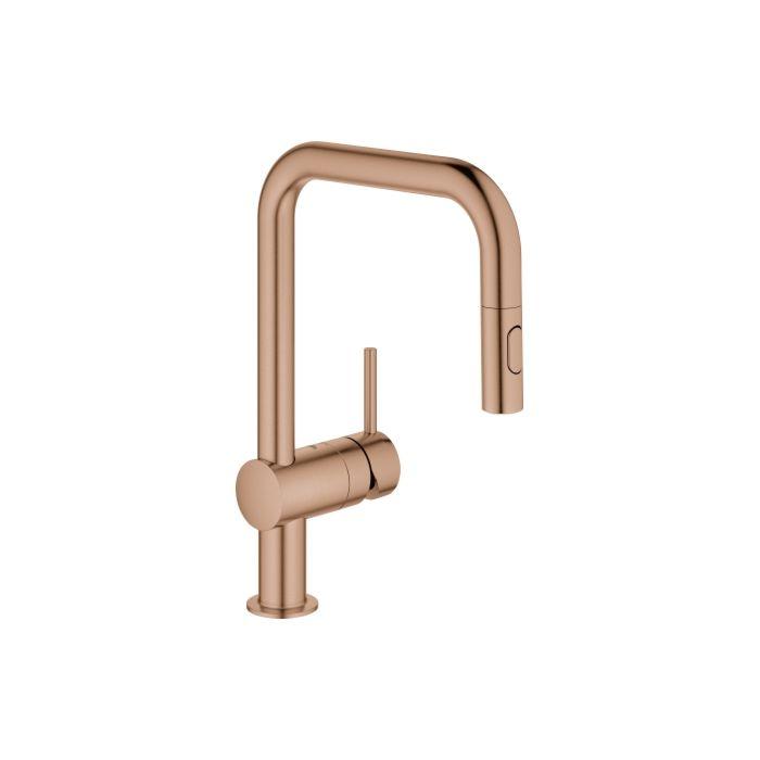 Grohe Minta SpüLtisch-Einhebelmischer 32322DL2 Warm Sunset GebüRstet, Herausziehbare Dual-SpüLbrause, U-Auslauf