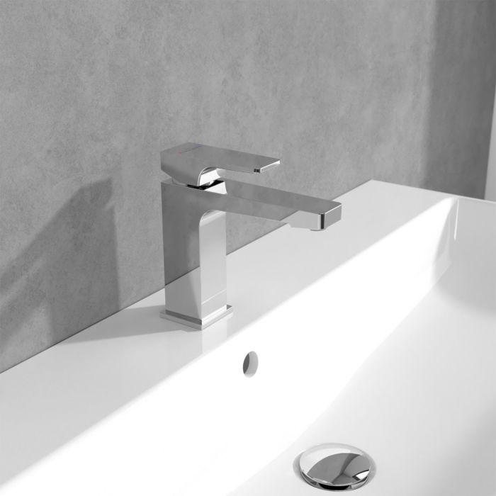 Villeroy Und Boch Architectura Square Waschtischarmatur TVW12500100061 Mit Zugstangen-Ablaufgarnitur, Chrom