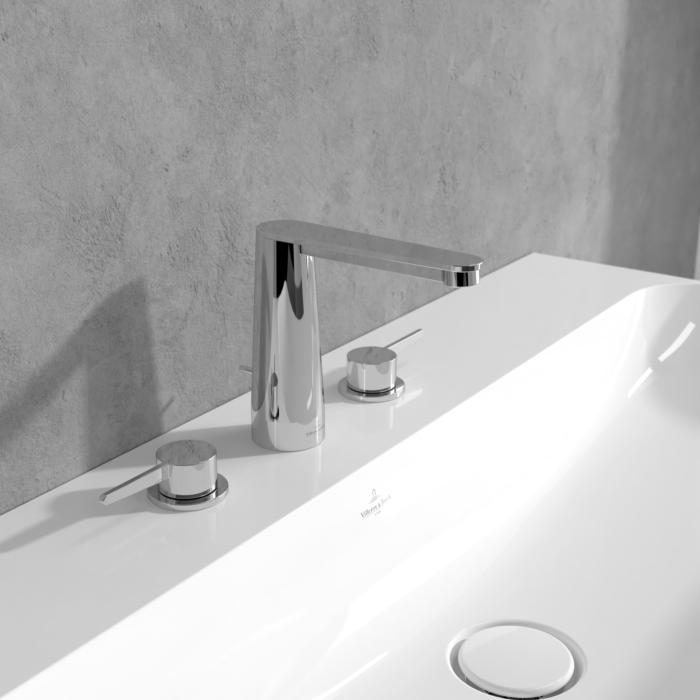 Villeroy Und Boch Conum Dreiloch-Waschtischarmatur TVW12700100061 Mit Zugstangen- Ablaufgarnitur, Chrom