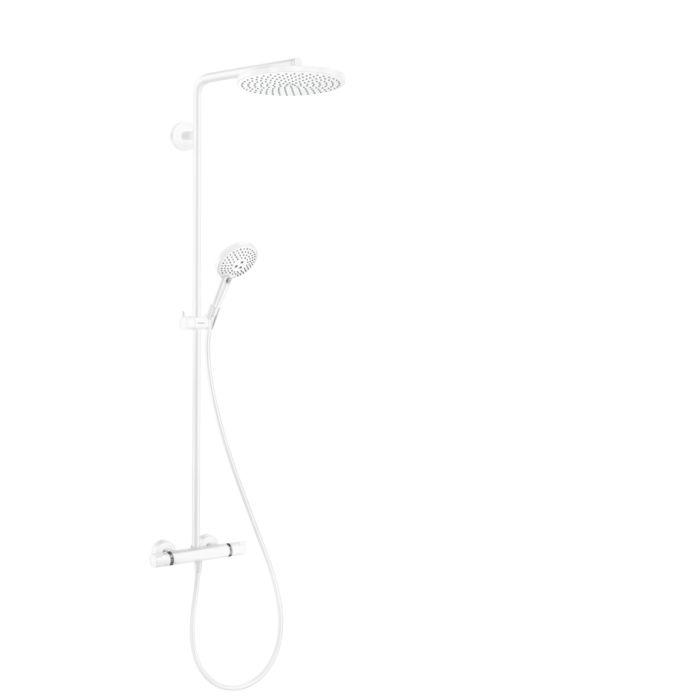 Hansgrohe Raindance S Duschsystem 28823700 1 Strahlart Powderrain Wassersparend Mit Thermostat, Ecosmart, 8 L/Min, Weiß Matt