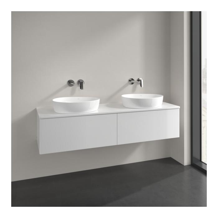 Villeroy Und Boch Antao Waschtisch-Unterschrank L39050GF 160X36X50Cm, Hahnlochbohrung, Waschbeckenplattenfarbe Lack, Glossy White Lacquer, Mit Beleuchtung