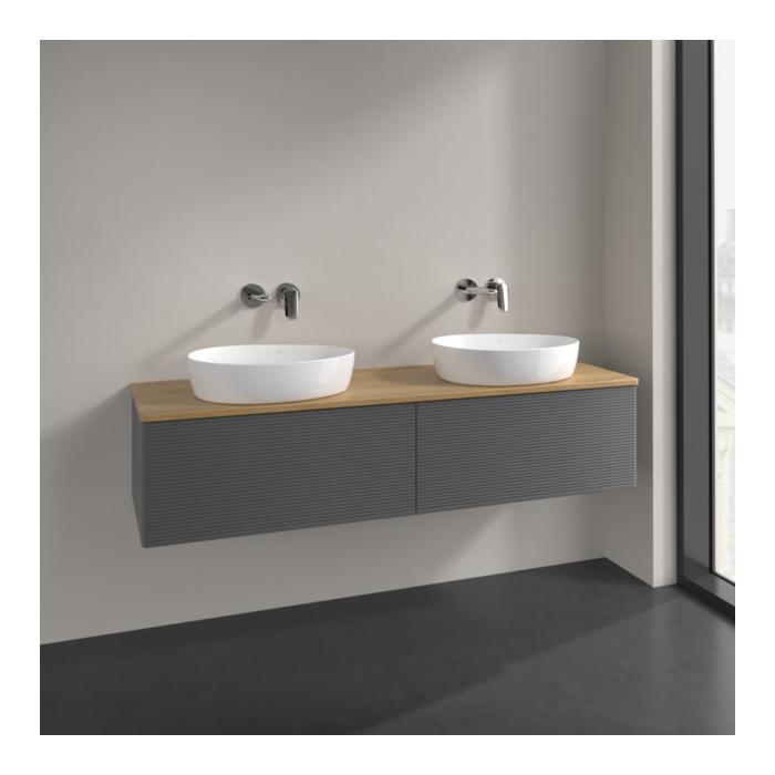 Villeroy Und Boch Antao Waschtisch-Unterschrank L39111GK 160X36X50Cm, Waschbeckenplattenfarbe Honey Oak, Anthracite Matt Lacquer, Mit Beleuchtung
