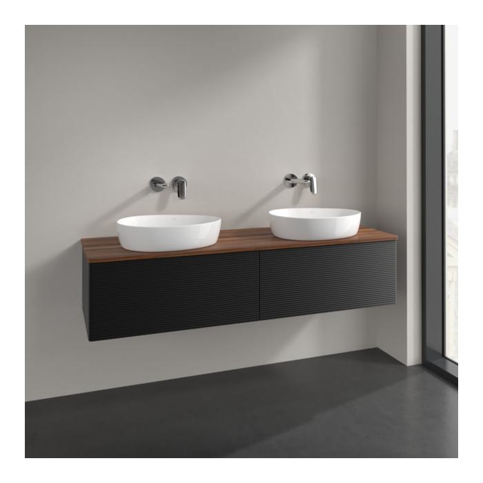 Villeroy Und Boch Antao Waschtisch-Unterschrank L39112PD 160X36X50Cm, Waschbeckenplattenfarbe Warm Walnut, Black Matt Lacquer, Mit Beleuchtung