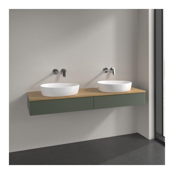 Villeroy Und Boch Antao Waschtisch-Unterschrank L17011HL 160X19X50Cm, Waschbeckenplattenfarbe Honey Oak, Leaf Green Matt Lacquer, Mit Beleuchtung