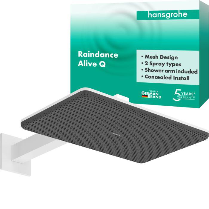 Hansgrohe Raindance Alive Q Duschkopf 24550700 2 Strahlarten Mit Brausearm, Weiß Matt