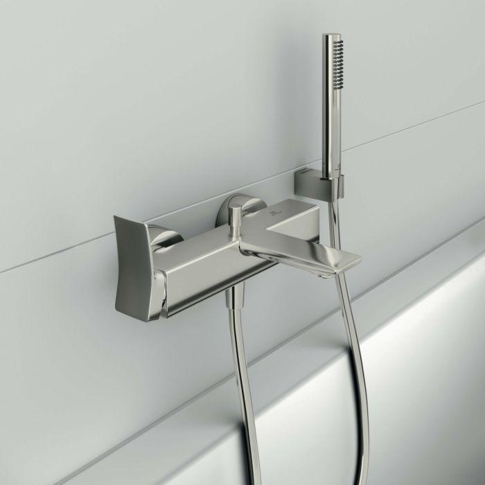 Ideal Standard Conca Wannenarmatur BC763GN Aufputz, Mit Brause-Set, Silver Storm