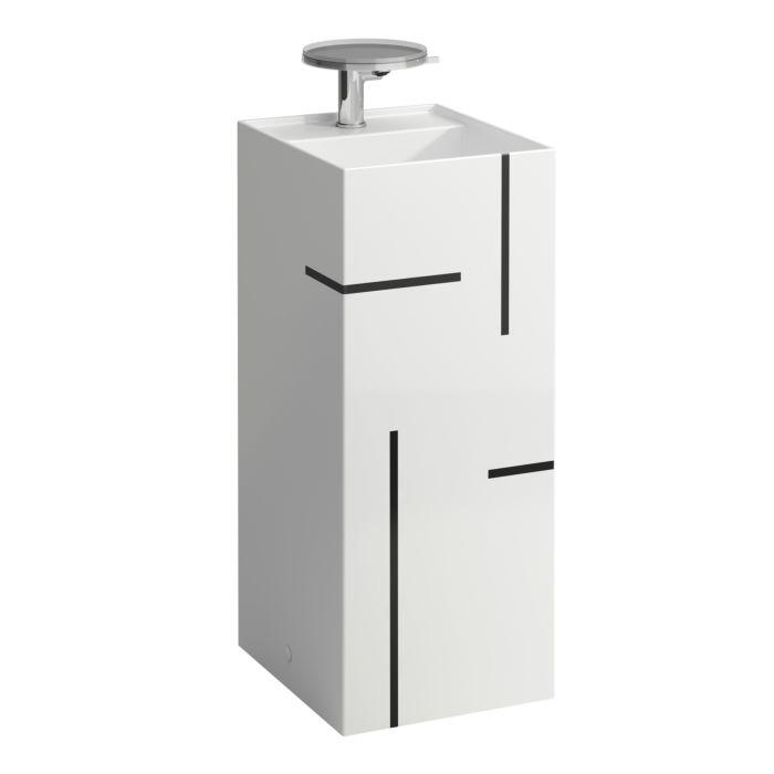 Laufen Kartell Waschtisch H811331D028151 37,5X43,5X90Cm, Dekor, Linien Schwarz, Ohne ÜBerlauf, 2 HahnlöCher