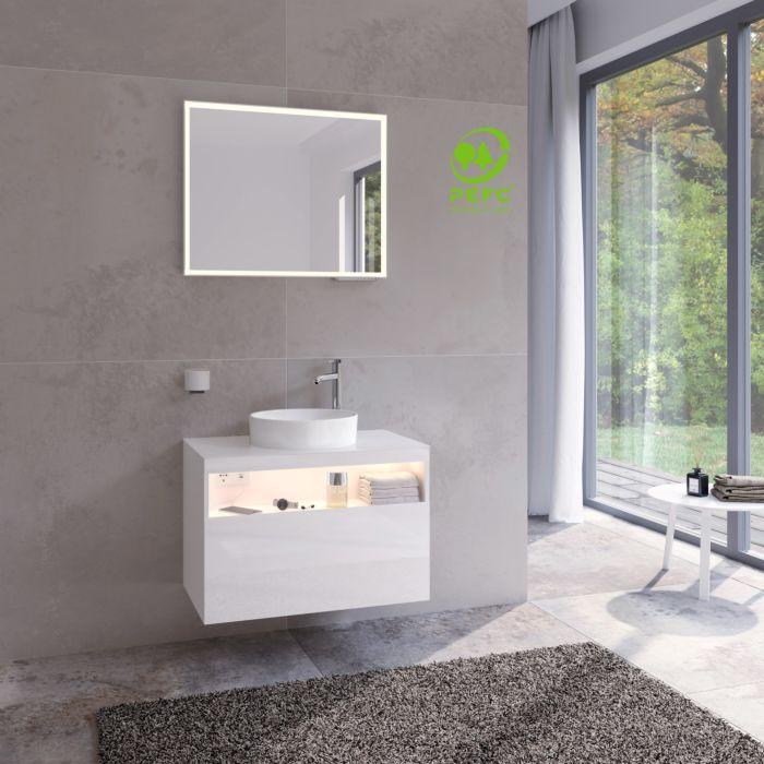 Keuco Stageline Waschtisch-Unterschrank 32865300100 80 X 55 X 49 Cm, Dekor Weiß, Glas Weiß Klar, Mit Elektrik, Hahnlochbohrung Rechts