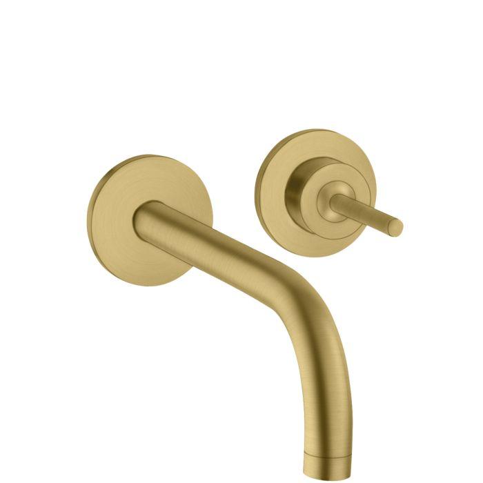 Hansgrohe Axor Uno Fertigmontageset 38116250 Unterputz-Waschtischarmatur, Pin-Griff, Rosetten, Ausladung 225 Mm, Brushed Gold Optic