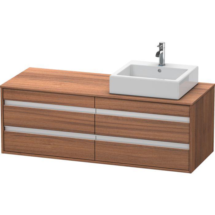 Duravit Ketho Waschtisch-Unterschrank KT6657R7979 140x55x49,6cm, für Aufsatzbecken, 4 Schubkästen, Ausschnitt rechts, nussbaum natur