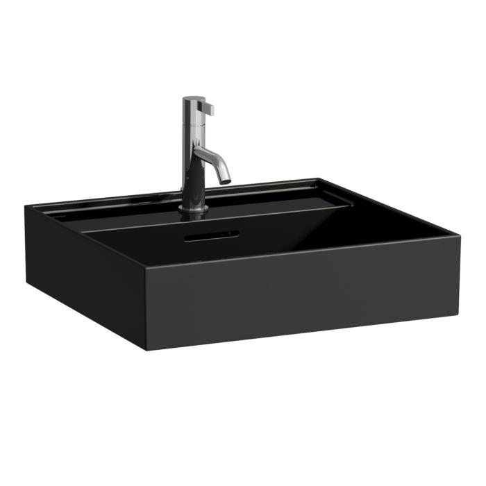 Laufen Kartell Waschtisch 8103320201041, 50X46Cm, Schwarz, Mit ÜBerlauf Und Hahnloch, Saphirkeramik