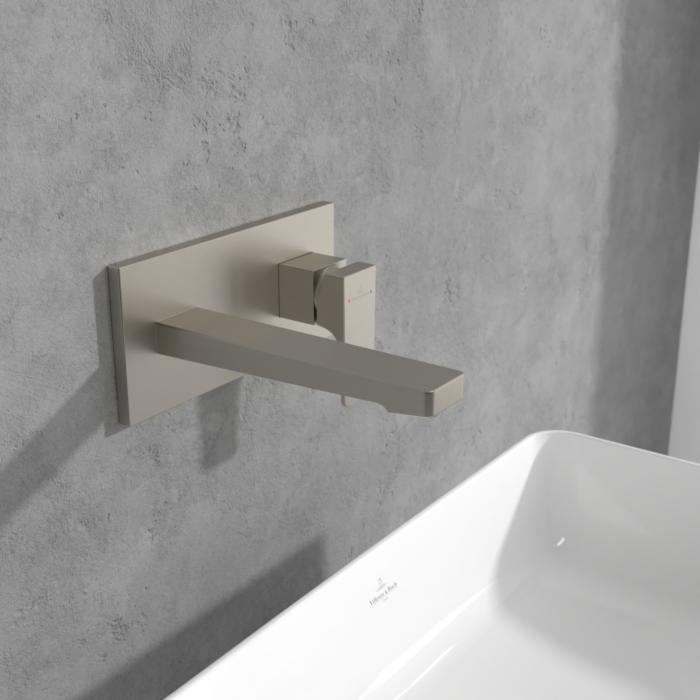 Villeroy Und Boch Architectura Square Fertigmontageset TVW12500300064 Waschtischarmatur, Mit Push-Open-Ablaufgarnitur, Brushed Nickel Black