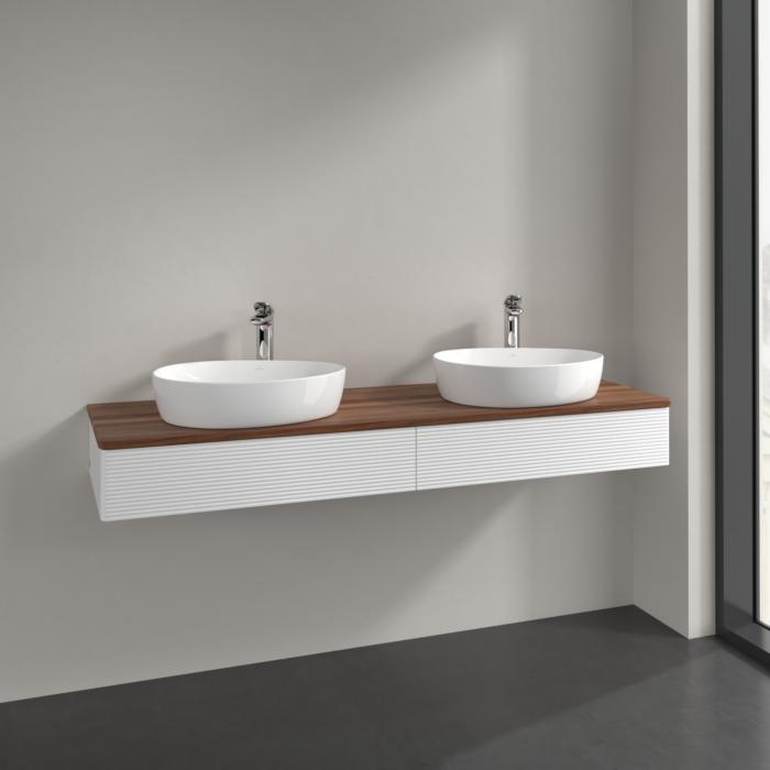 Villeroy Und Boch Antao Waschtisch-Unterschrank K17152MT 160X19X50Cm, Hahnlochbohrung, Waschbeckenplattenfarbe Warm Walnut, White Matt Lacquer