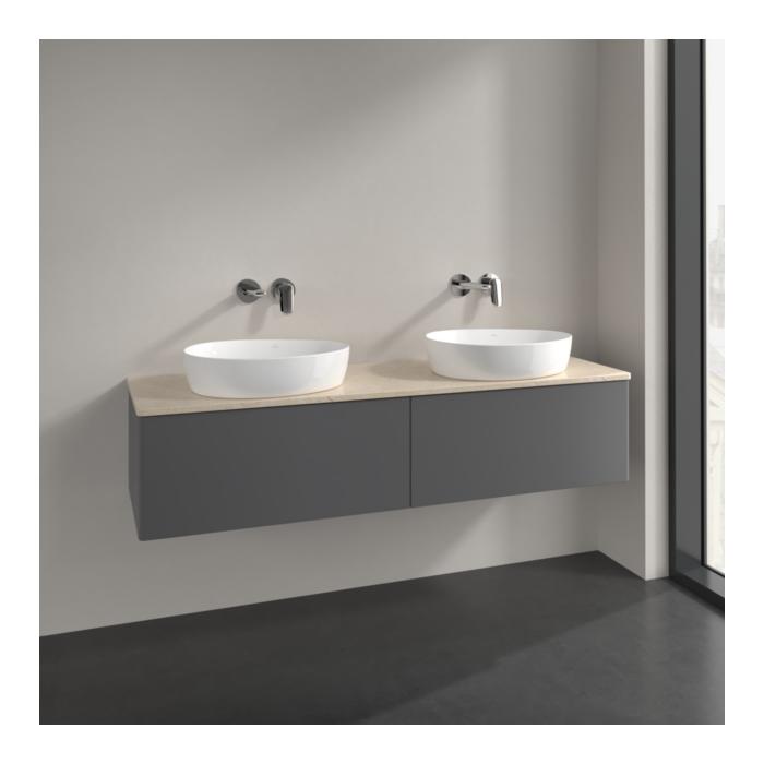 Villeroy Und Boch Antao Waschtisch-Unterschrank L39013GK 160X36X50Cm, Waschbeckenplattenfarbe Botticino, Anthracite Matt Lacquer, Mit Beleuchtung