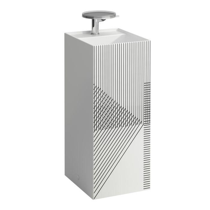 Laufen Kartell Waschtisch H811331D011581 37,5X43,5X90Cm, Dekor, Liniennetz, Grau, Ohne ÜBerlauf, 3 HahnlöCher