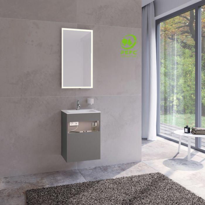 Keuco Stageline Waschtisch-Unterschrank 32822290101 Lack Inox Seidenmatt, Glas Inox Satiniert, 46X62,5X38Cm, Mit Elektrik, Links