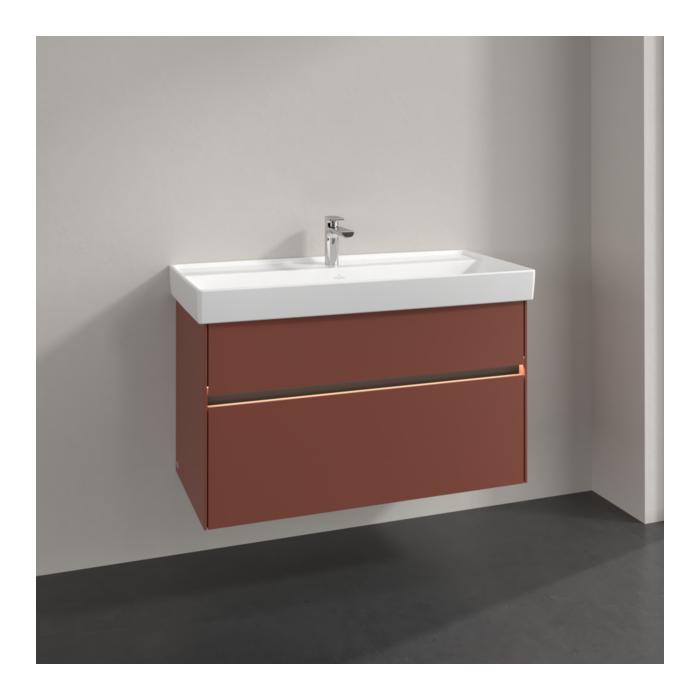 Villeroy Und Boch Collaro Waschtischunterschrank C011B0AH 95,4X54,6X44,4Cm, Waschbecken Mittig, Led-Beleuchtung 7W, Wine Red